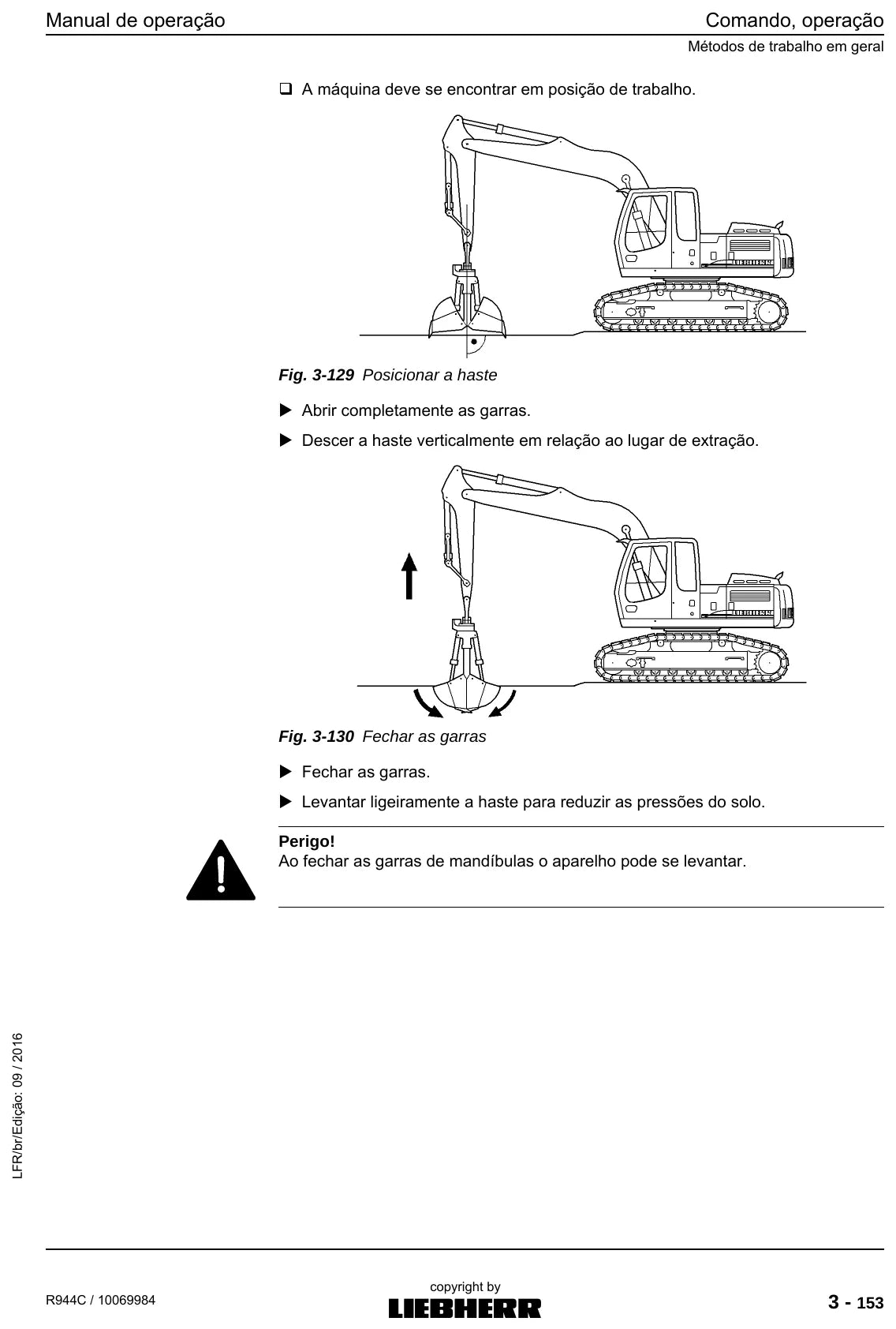 Ilustração do Manual de Operação Liebherr R944C — Escavadeira hidráulica