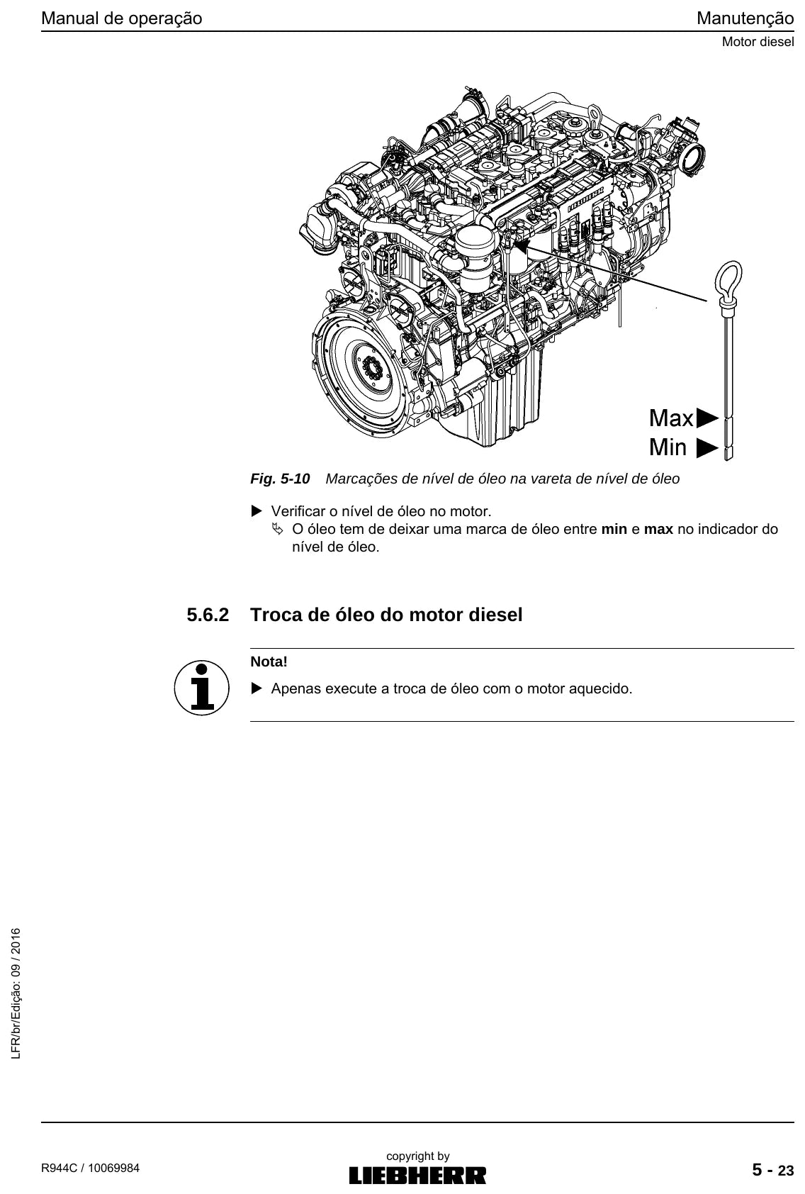 Página do Manual de Operação Liebherr R944C com orientações de manutenção