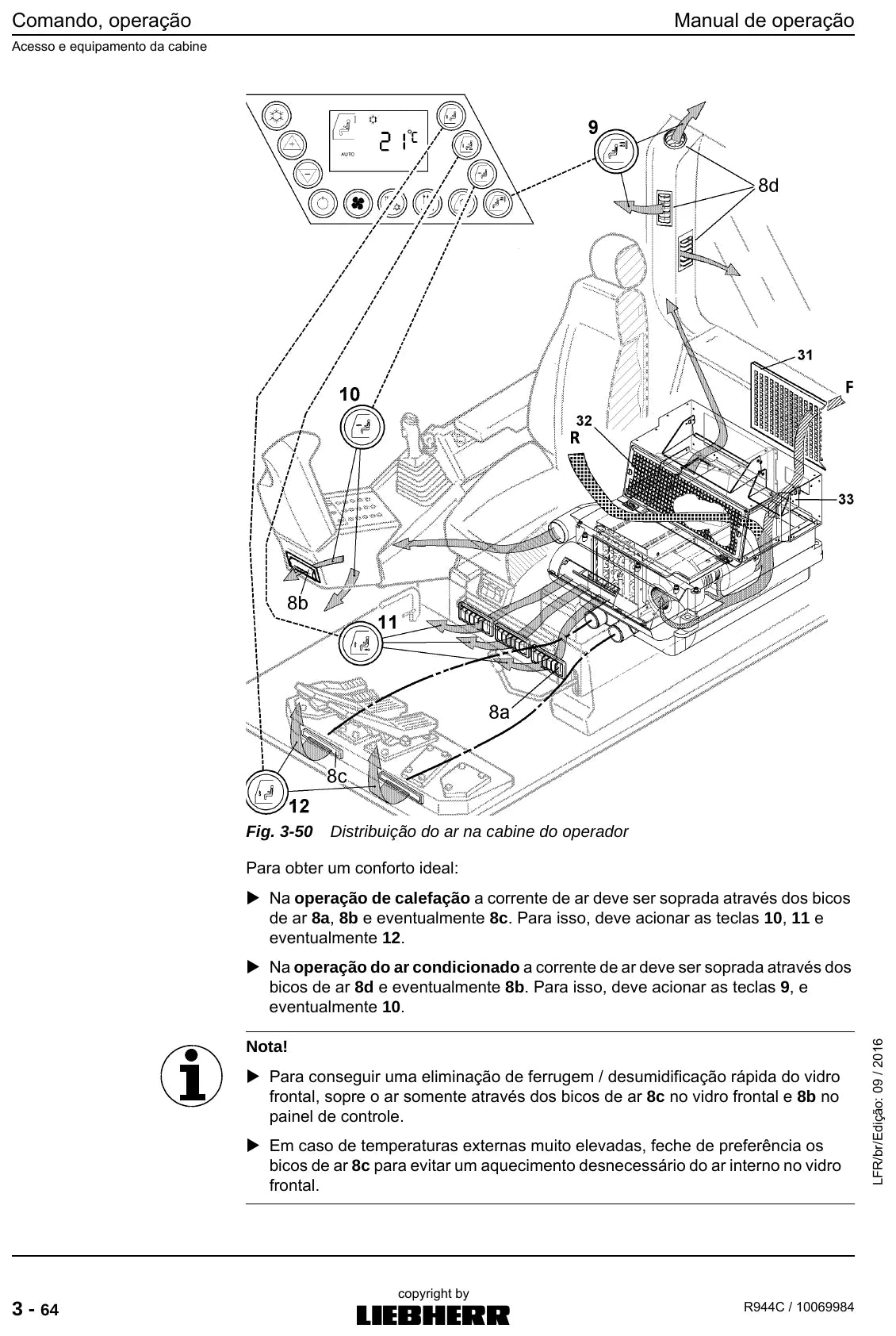 Página interna do Manual de Operação Liebherr R944C — Escavadeira hidráulica Liebherr