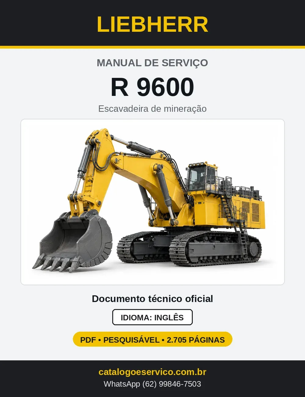 Capa do Manual de Serviço Liebherr R9600-1391 escavadeira de mineração