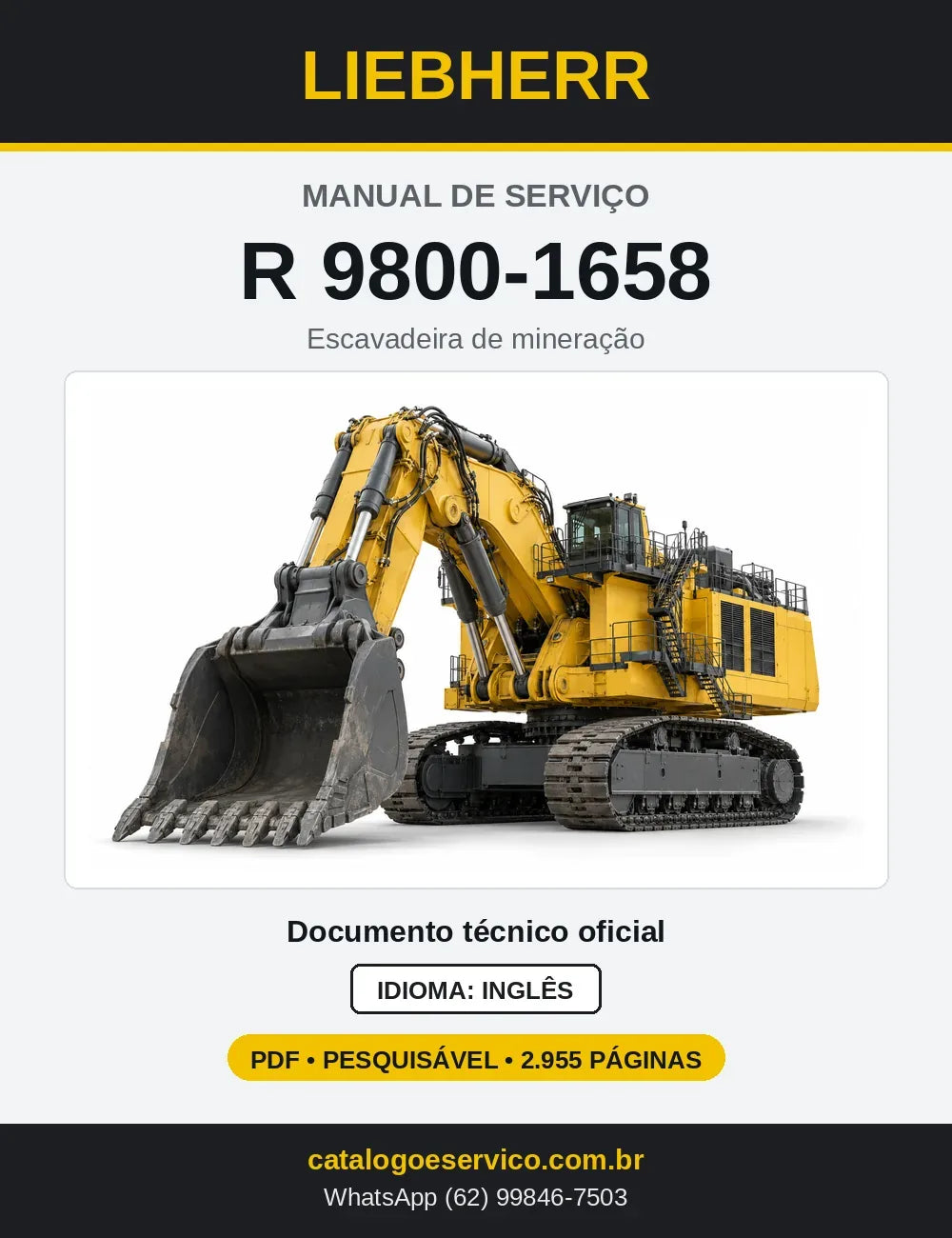 Capa do Manual de Serviço Liebherr R9800-1658 escavadeira de mineração
