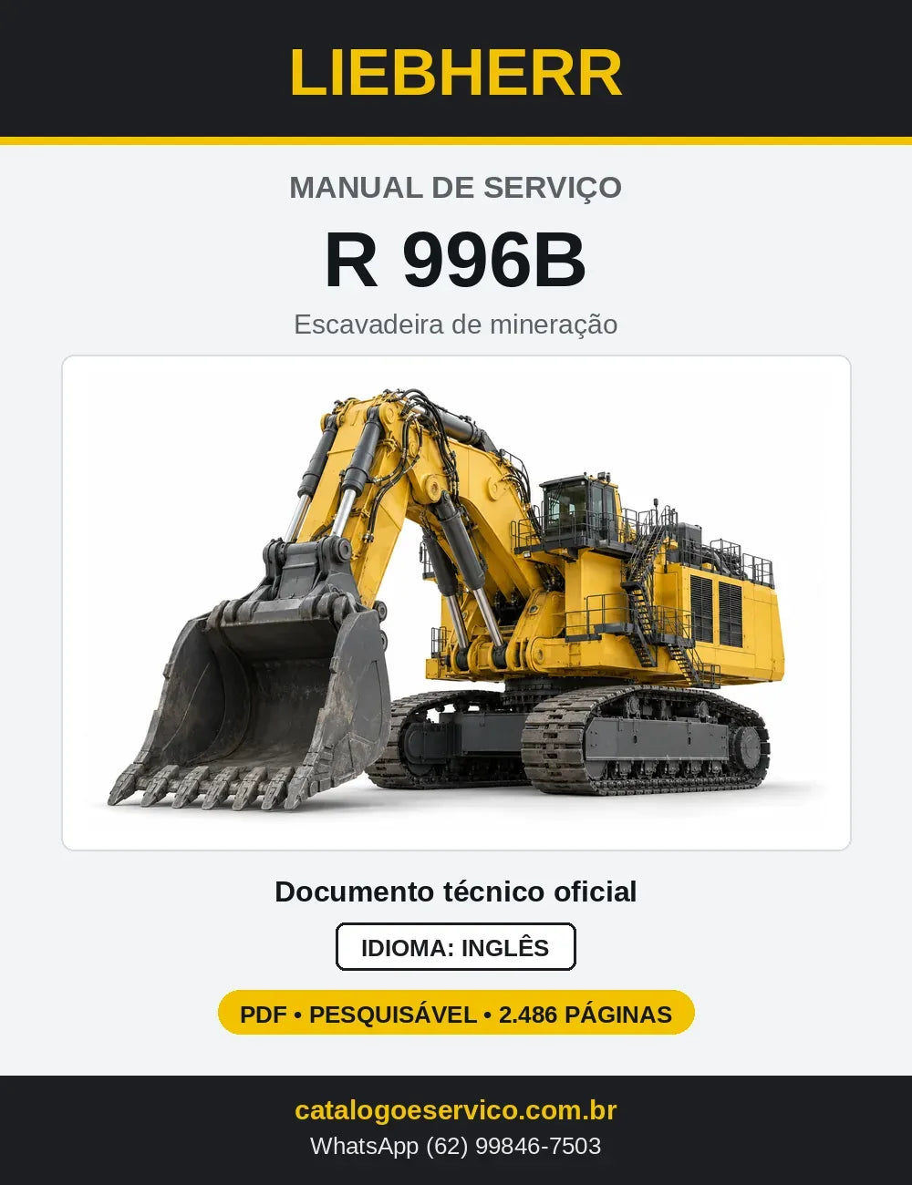 Capa do Manual de Serviço Liebherr R996B Litronic escavadeira de mineração