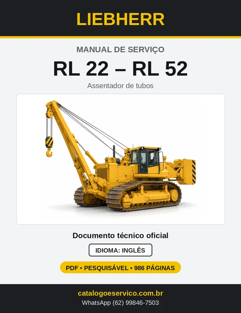 Capa do Manual de Serviço Liebherr RL 22-52 assentador de tubos
