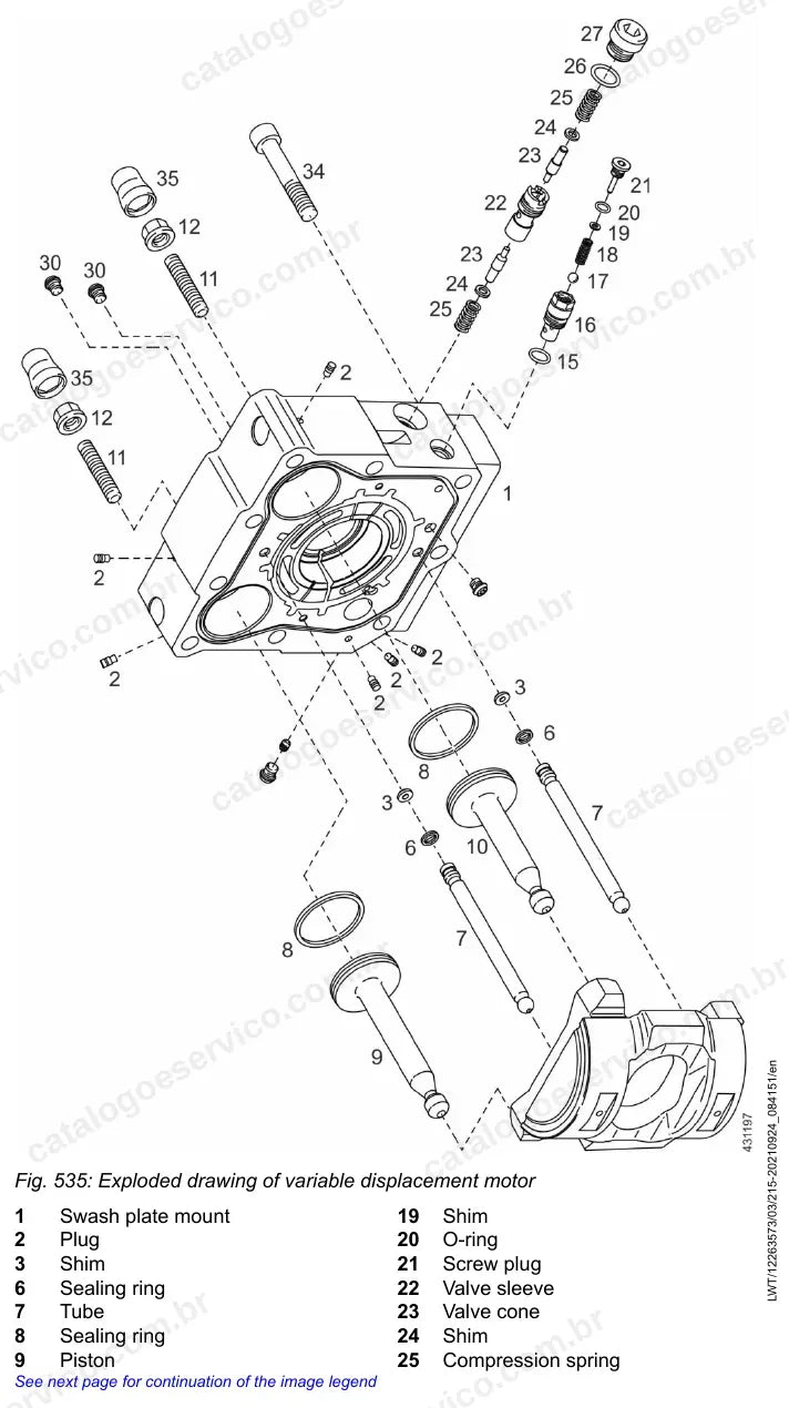 Desenho detalhado do motor de deslocamento variável da translação do T 36-7