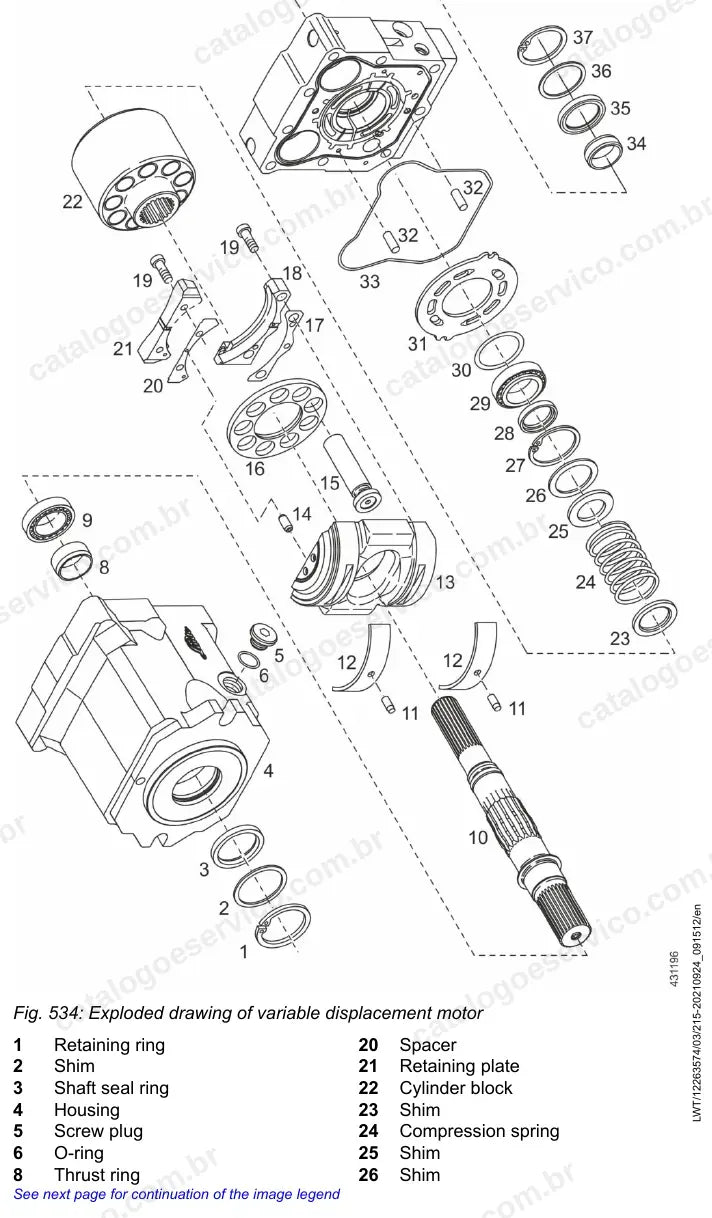 Desenho detalhado do motor de deslocamento variável da translação do T 41-7