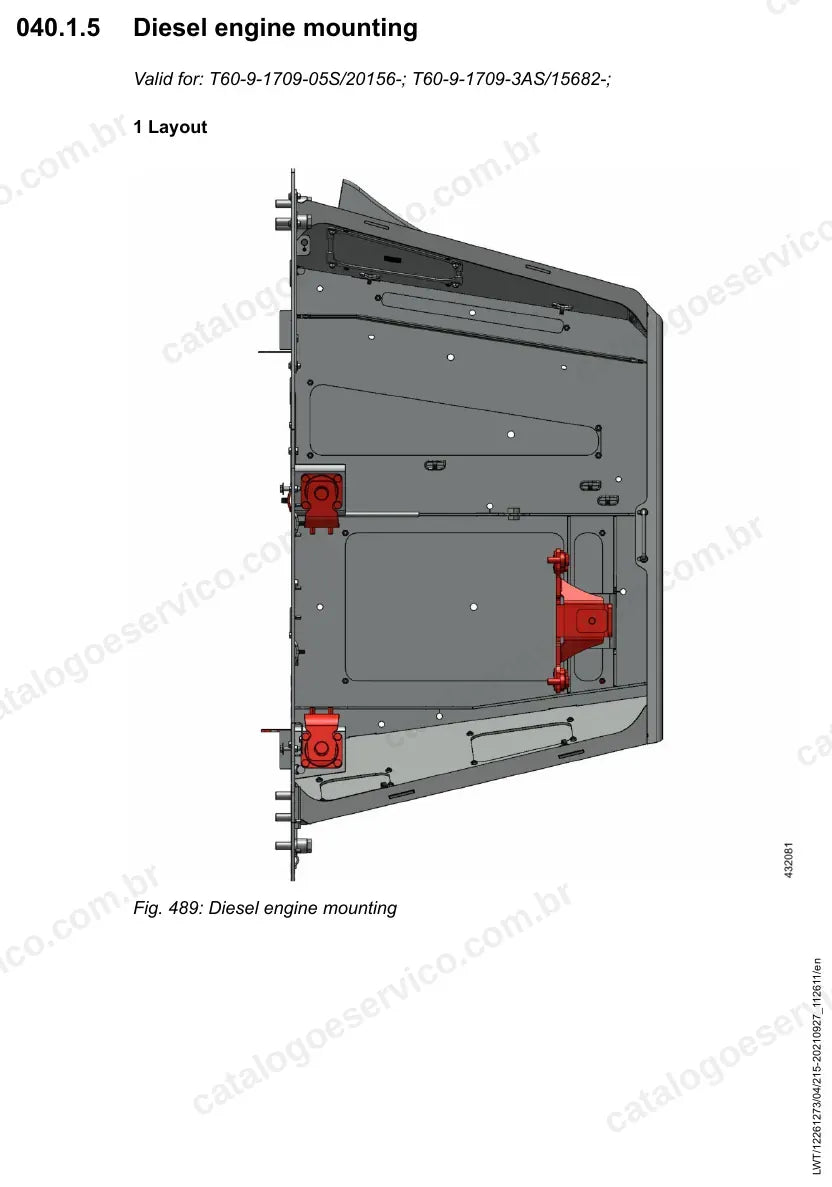 Layout do coxim do motor diesel do T 60-9