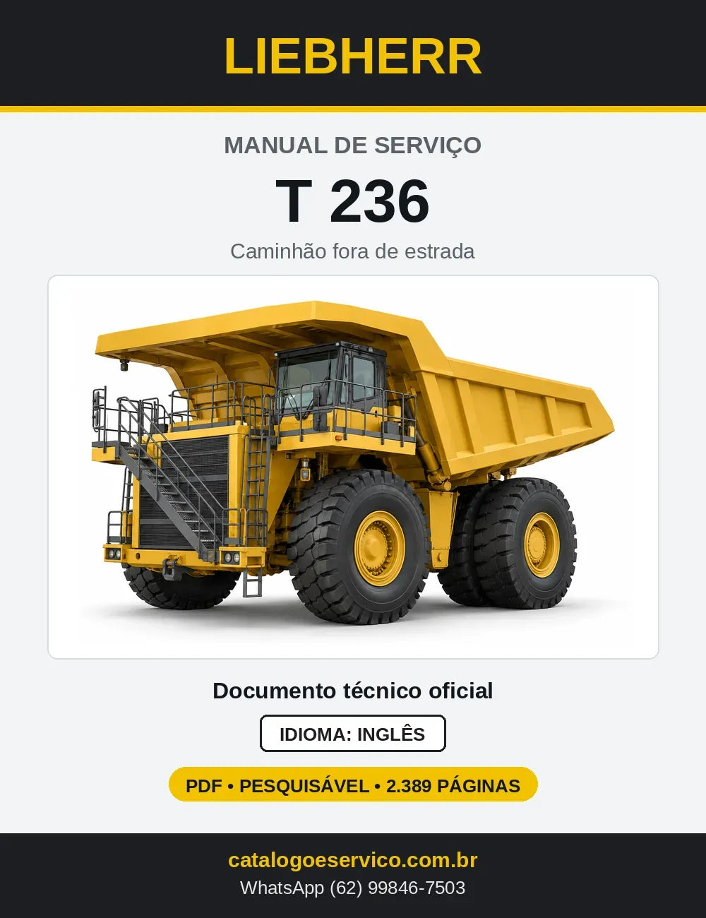 Capa do Manual de Serviço Liebherr T236 caminhão fora de estrada
