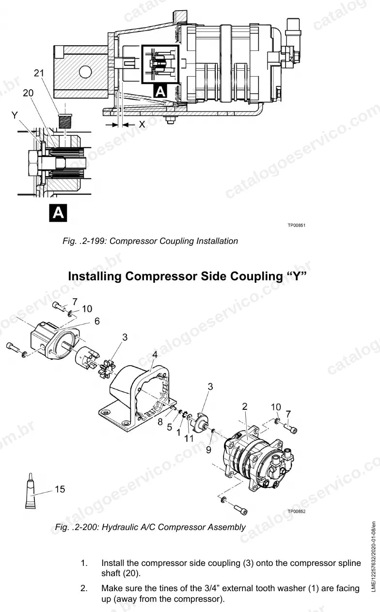 Instalação do acoplamento do compressor hidráulico do ar-condicionado do T 264