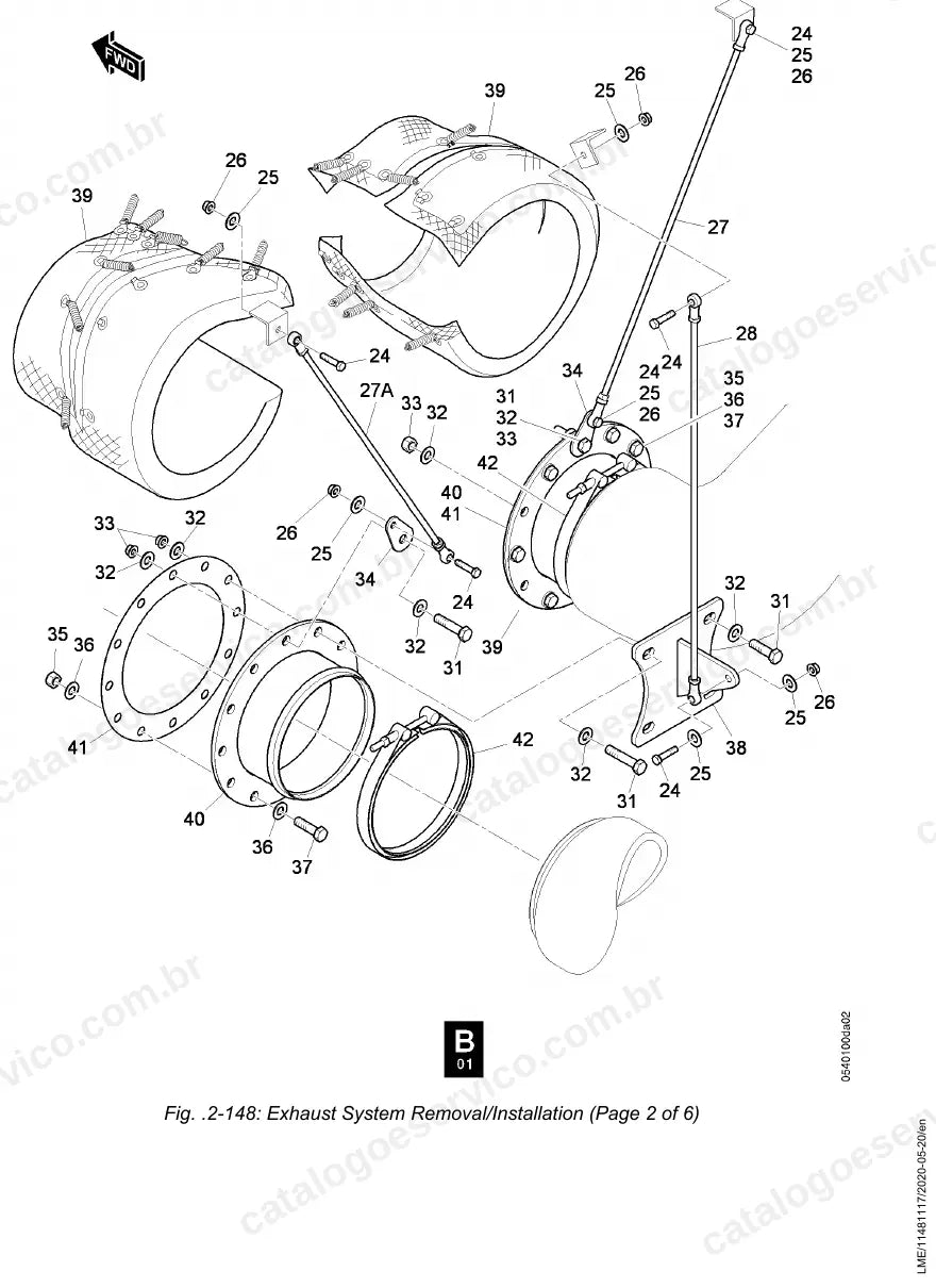 Remoção e instalação do sistema de escapamento do T 282C