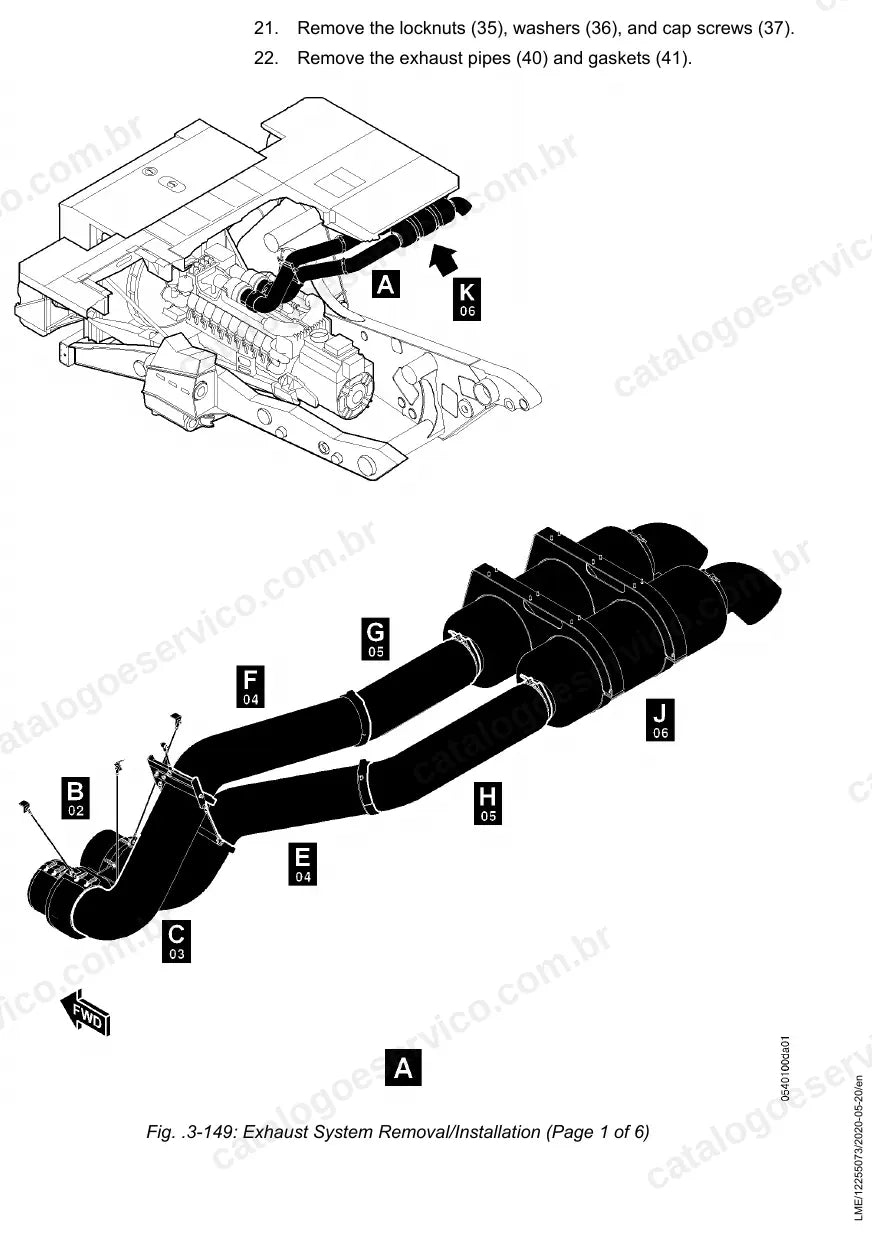 Remoção e instalação do sistema de escapamento do T 284