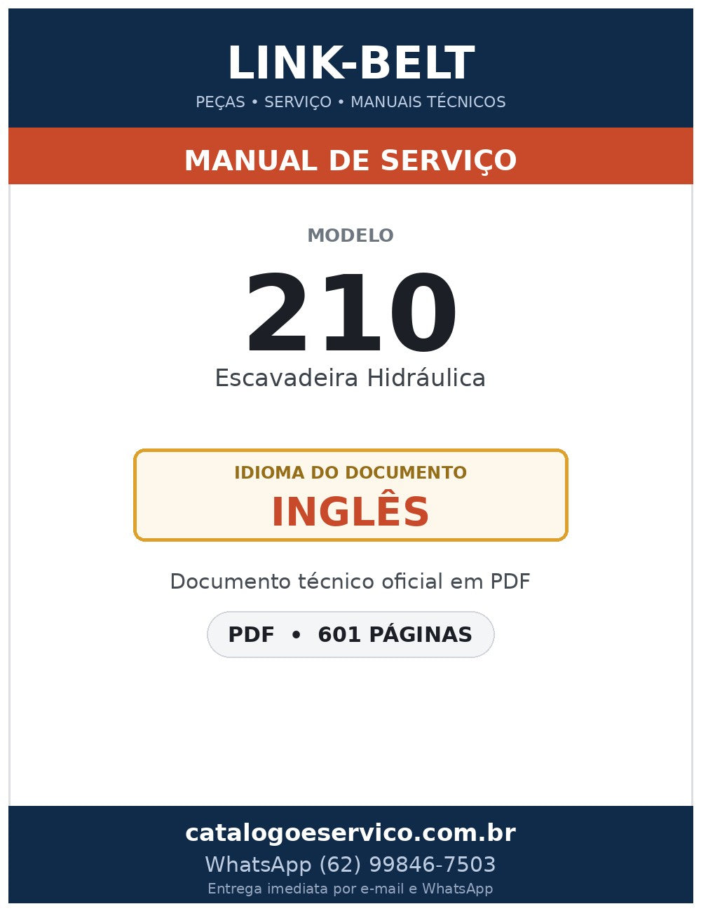 Manual de Serviço Link-Belt 210 Escavadeira Hidráulica