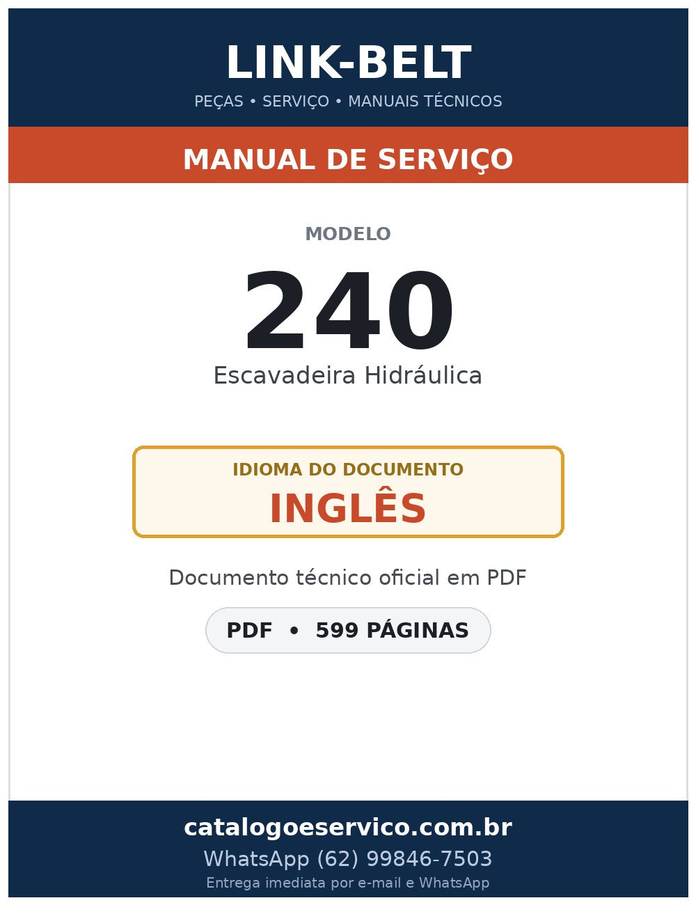 Manual de Serviço Link-Belt 240 Escavadeira Hidráulica