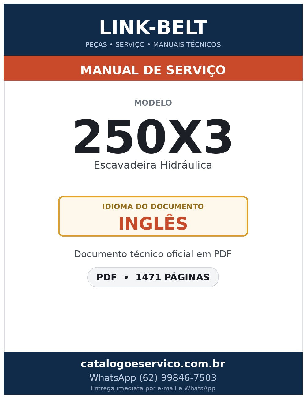 Manual de Serviço Link-Belt 250X3 Escavadeira Hidráulica