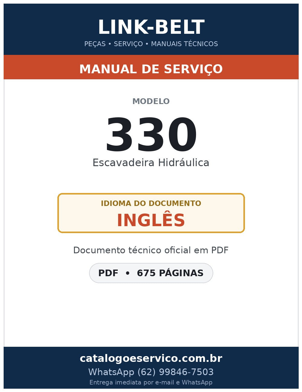 Manual de Serviço Link-Belt 330 Escavadeira Hidráulica