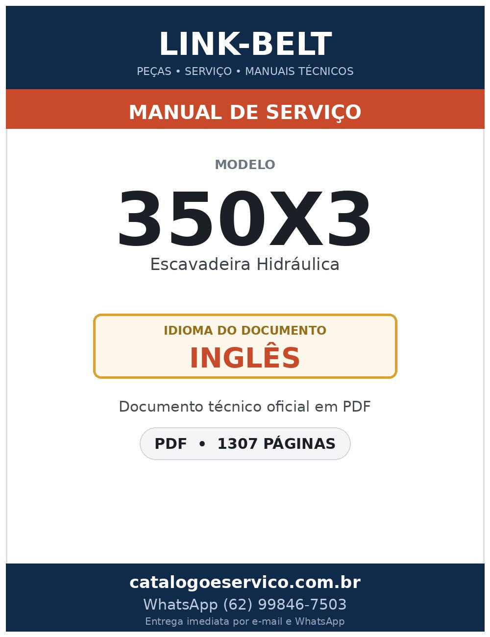 Manual de Serviço Link-Belt 350X3 Escavadeira Hidráulica