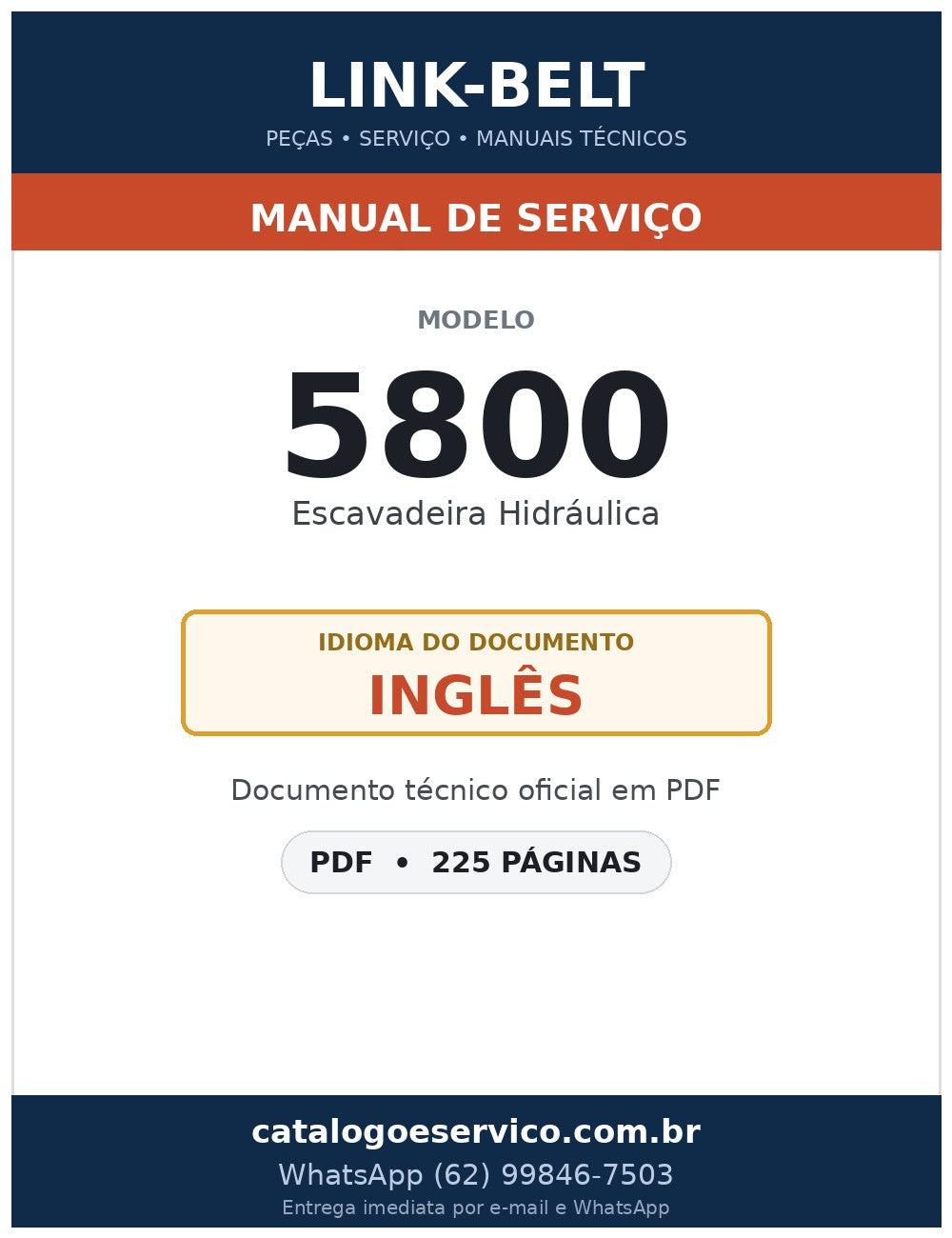 Manual de Serviço Link-Belt 5800 Escavadeira Hidráulica