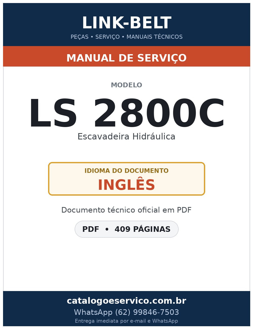 Manual de Serviço Link-Belt LS 2800C Escavadeira Hidráulica