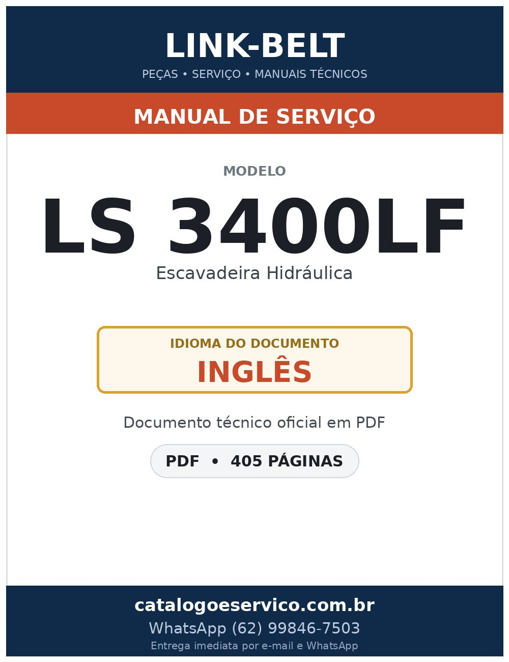 Manual de Serviço Link-Belt LS 3400LF Escavadeira Hidráulica