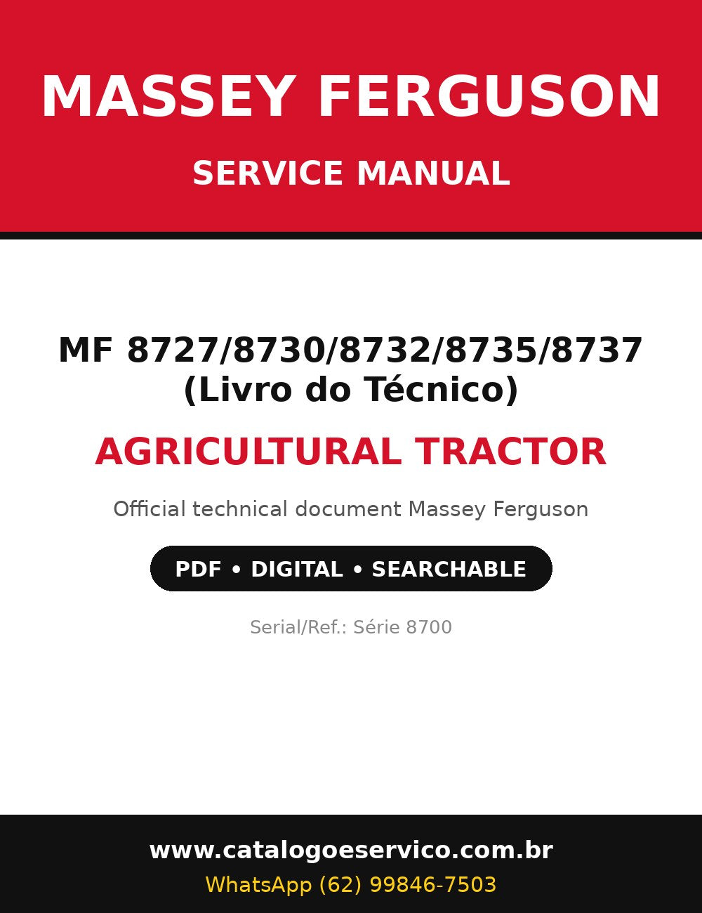 Manual de Serviço Massey Ferguson - MF 8727/8730/8732/8735/8737 (Livro do Técnico) - Trator Agrícola (Inglês)