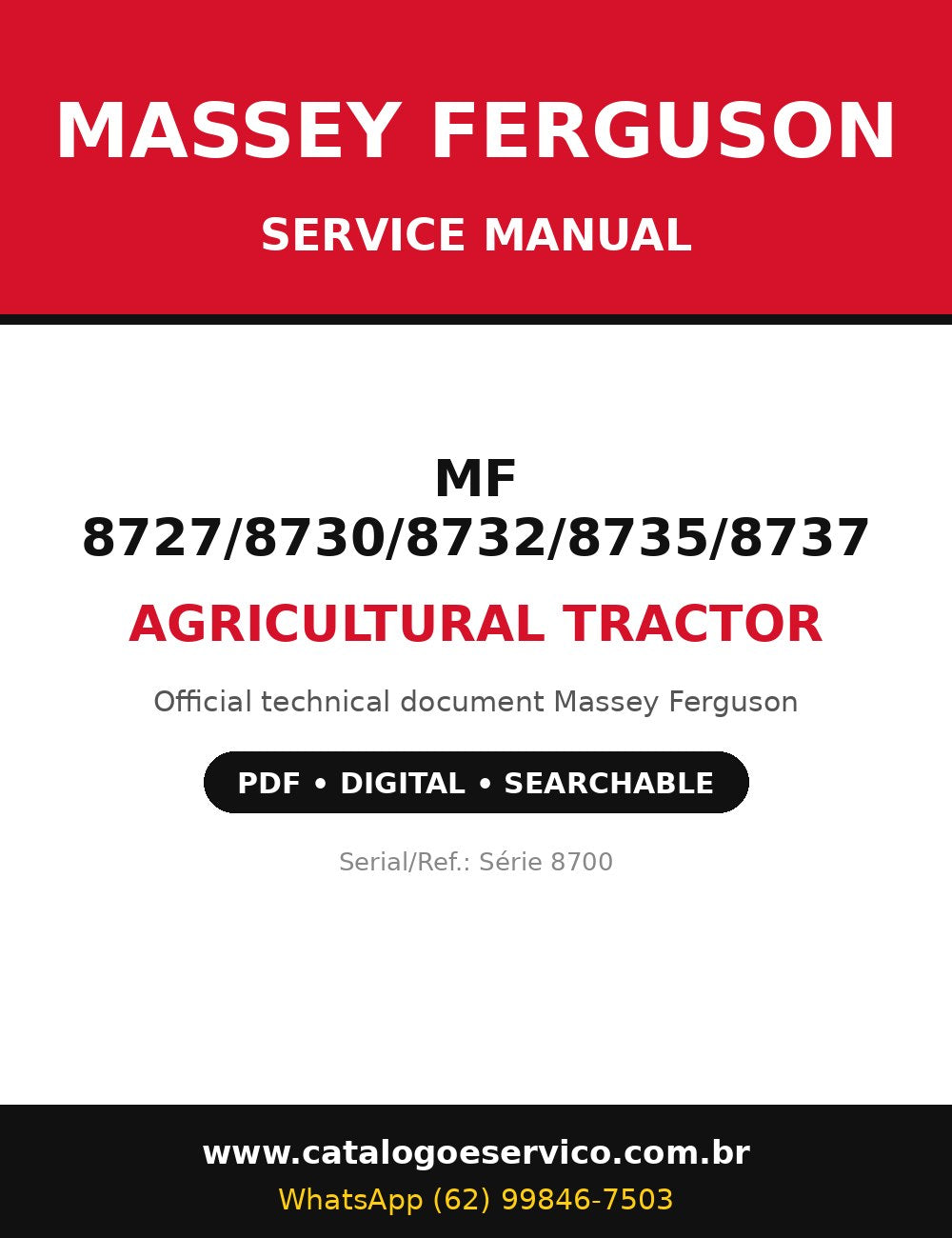 Manual de Serviço Massey Ferguson - MF 8727/8730/8732/8735/8737 - Trator Agrícola (Inglês)