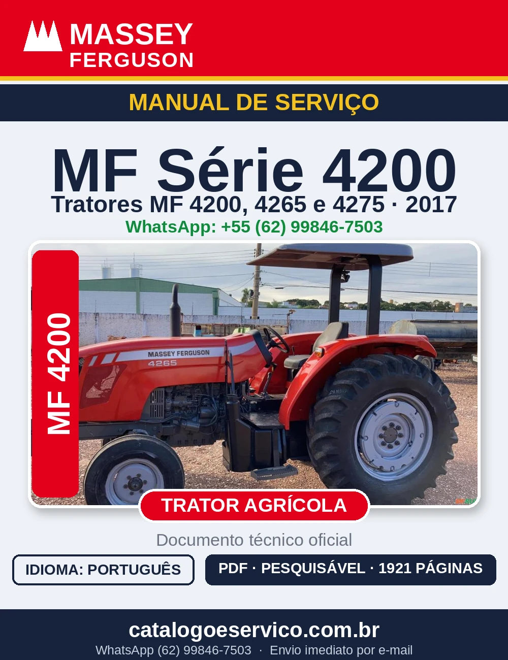 MANUAL DE SERVIÇO MASSEY FERGUSON - MF4200, 4265, 4275 -2017