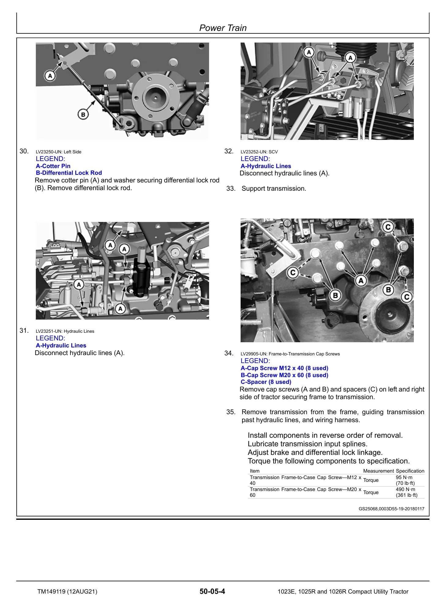 MANUAL DE SERVIÇO MECÂNICO JOHN DEERE - 1023E, 1025R, 1026R — diagrama técnico (detalhe)