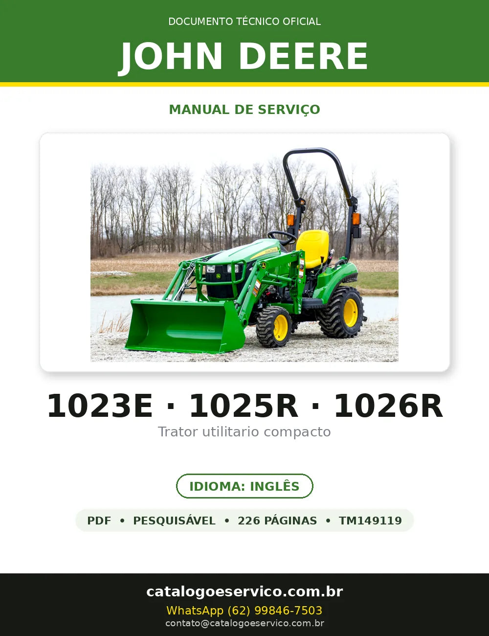 MANUAL DE SERVIÇO MECÂNICO JOHN DEERE - 1023E, 1025R, 1026R — capa