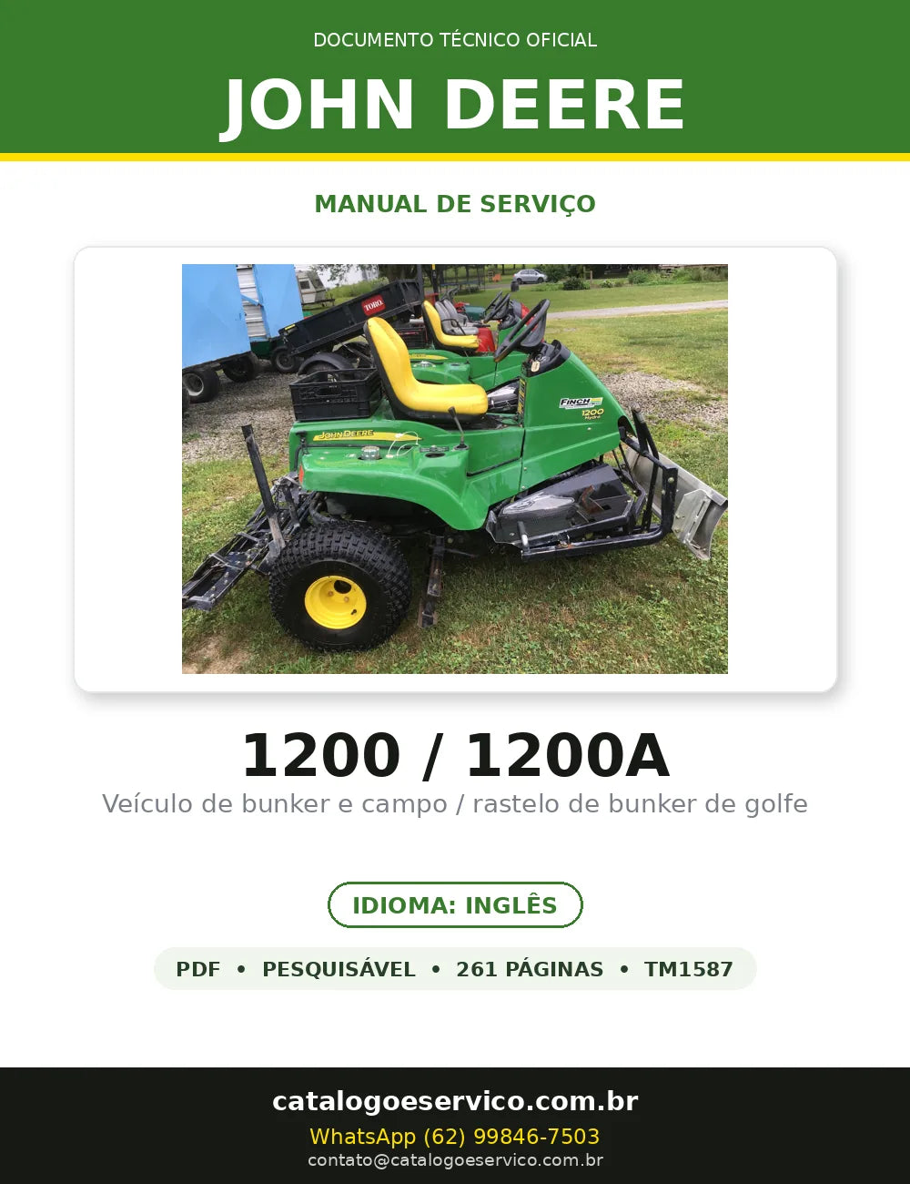 Manual de Serviço John Deere 1200 em PDF — capa do documento técnico (261 páginas, Inglês)