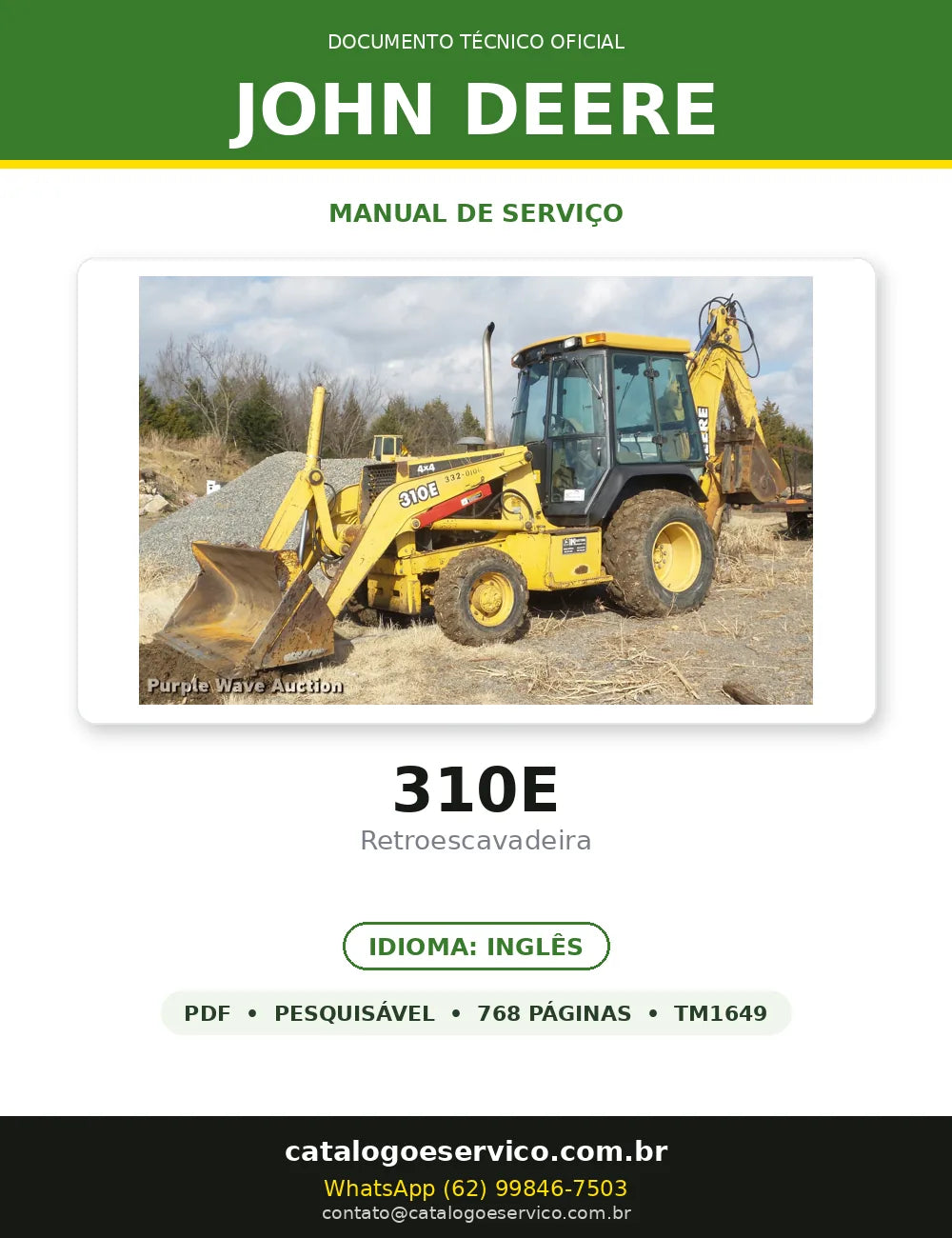 MANUAL DE SERVIÇO MECÂNICO JOHN DEERE - 310E - RETROESCAVADEIRA — capa
