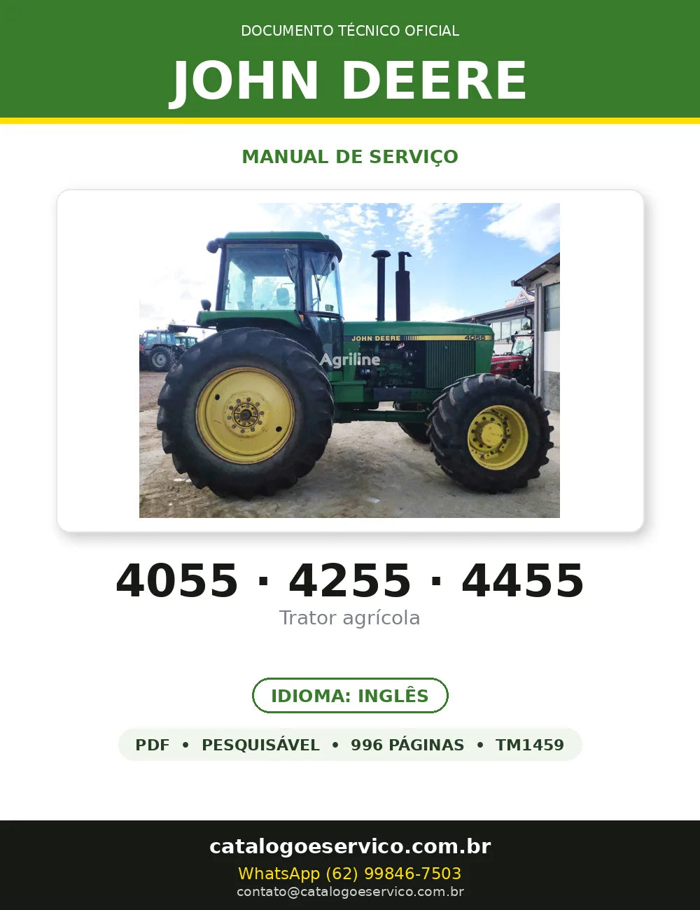 MANUAL DE SERVIÇO MECÂNICO JOHN DEERE - 4055, 4255, 4455 — capa