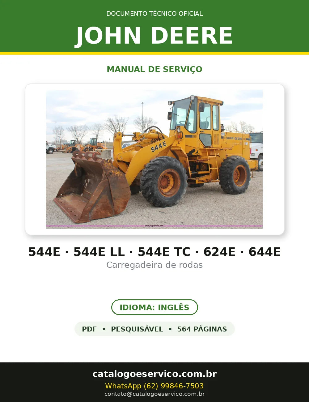 MANUAL DE SERVIÇO MECÂNICO JOHN DEERE - 544E, 544E LL, 544E TC, 624E — capa