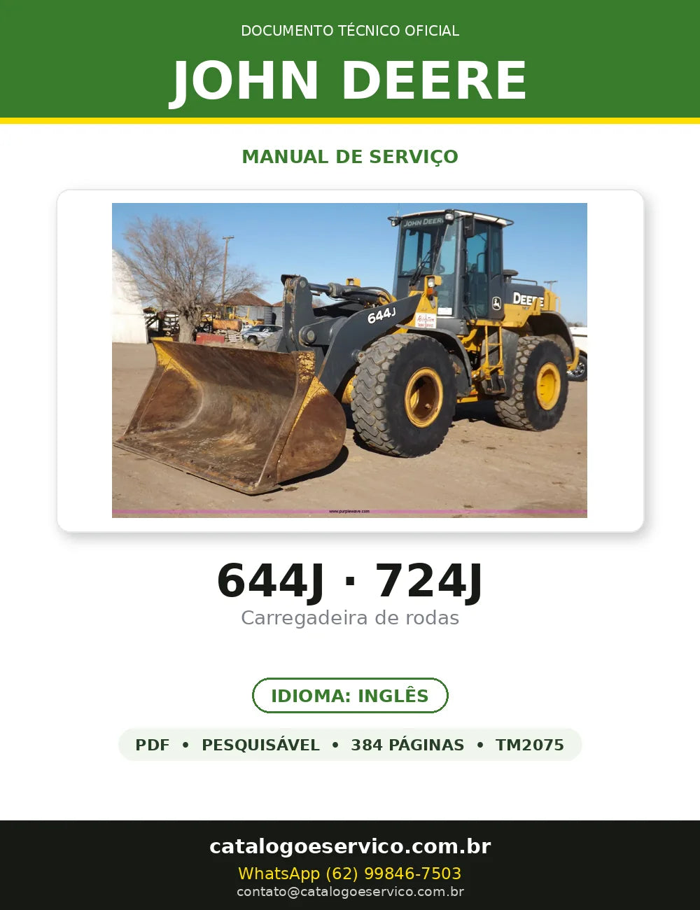 MANUAL DE SERVIÇO MECÂNICO JOHN DEERE - 644J, 724J - ESCAVADEIRA — capa