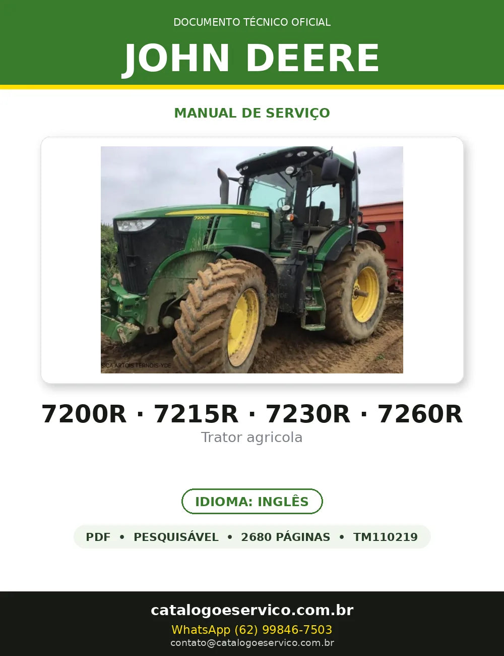 MANUAL DE SERVIÇO MECÂNICO JOHN DEERE - 7200R, 7215R, 7230R, 7260R — capa