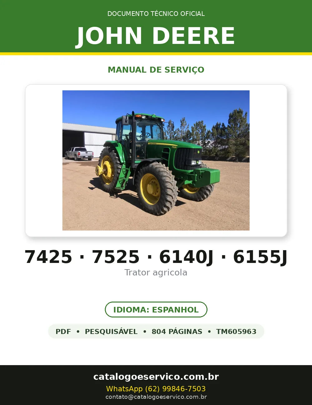 MANUAL DE SERVIÇO MECÂNICO JOHN DEERE - 7425, 7525, 6140J, 6155J, 6155JH — capa