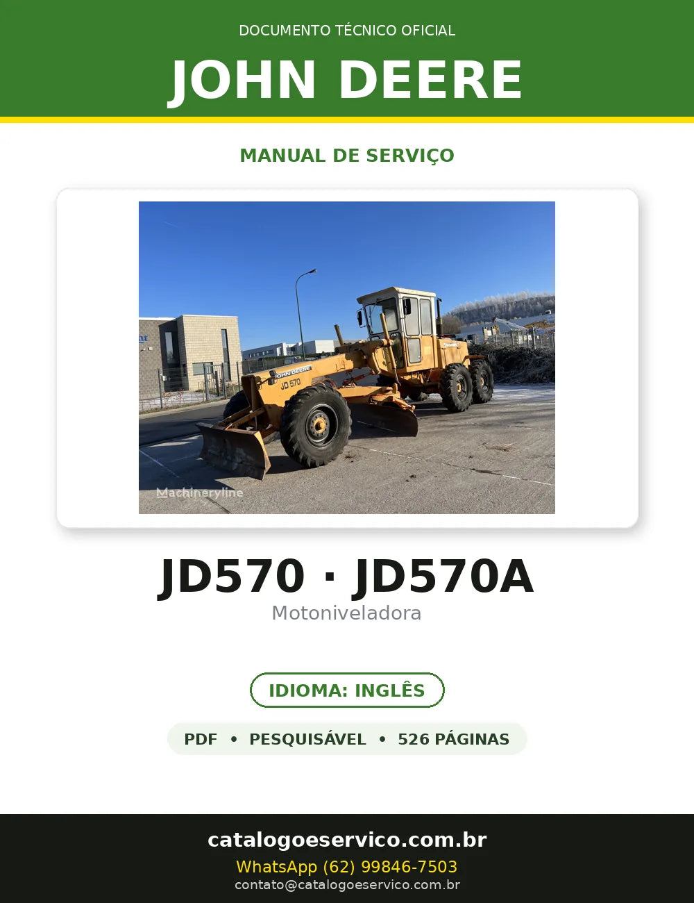 MANUAL DE SERVIÇO MECÂNICO JOHN DEERE - JD570, JD570A - MOTONIVELADORA — capa