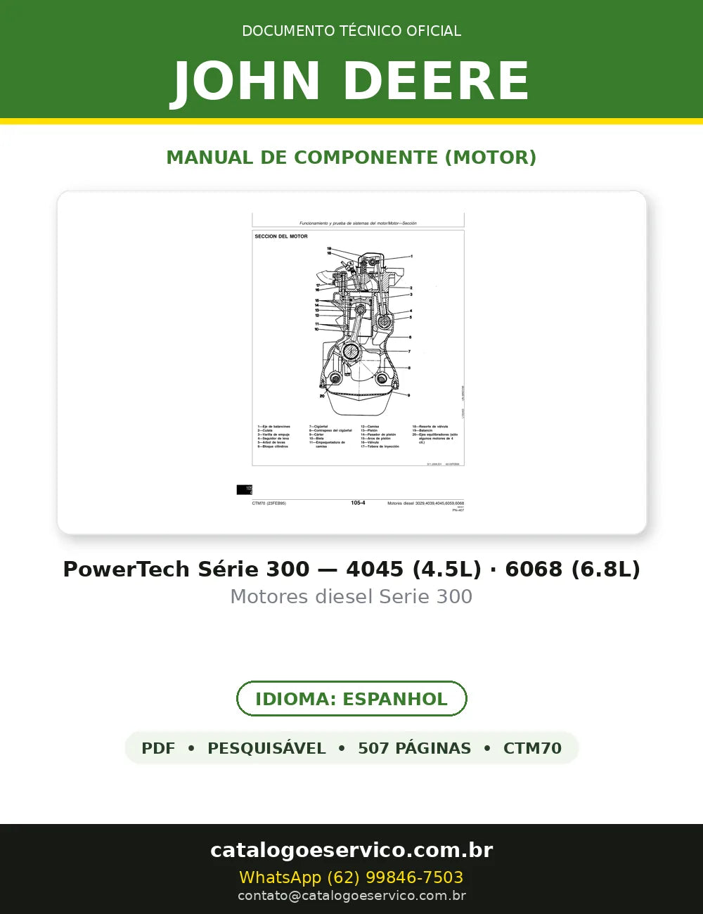 MANUAL DE SERVIÇO MECÂNICO JOHN DEERE - POWERTECH 4,5L - 6,8L - 4045, 6068 — capa