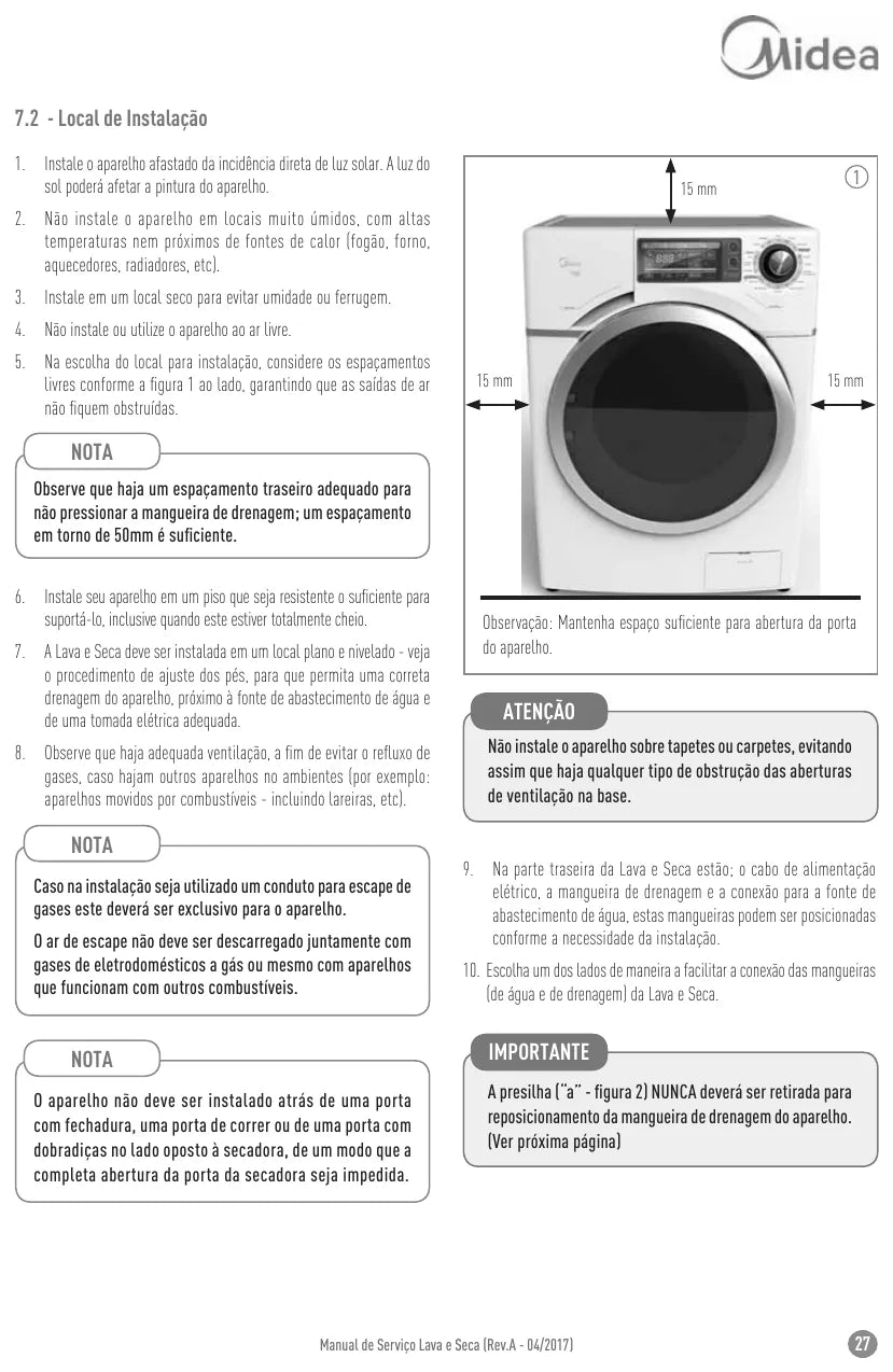 Manual de Serviço Midea Lava e Seca LSX081 LSX101 LSX121 — página interna 1