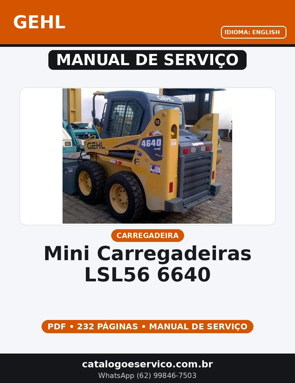 MANUAL DE SERVIÇO MINI CARREGADEIRAS LSL56/6640 GEHL — capa do manual de serviço