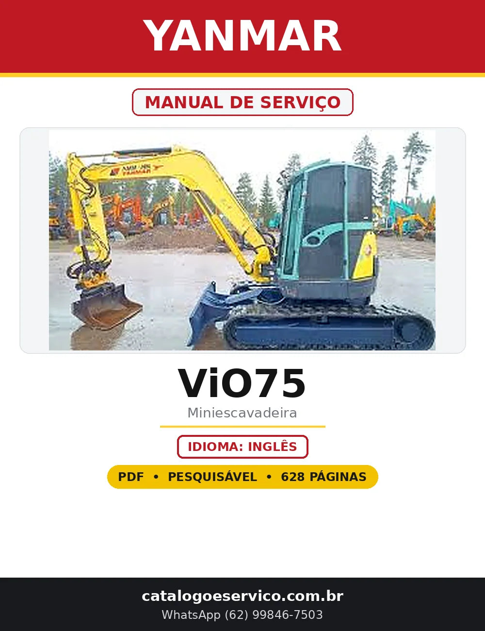 Capa do Manual de Serviço Yanmar ViO75 em PDF com 628 páginas