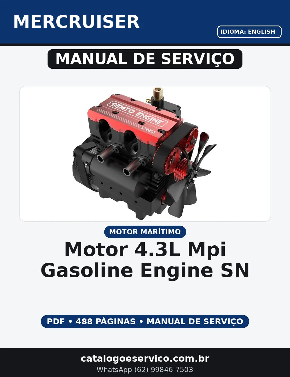 MANUAL DE SERVIÇO MOTOR 4.3L MPI GASOLINE ENGINE SN 0M322781 AND ABOVE MERCRUISER — capa do manual de serviço