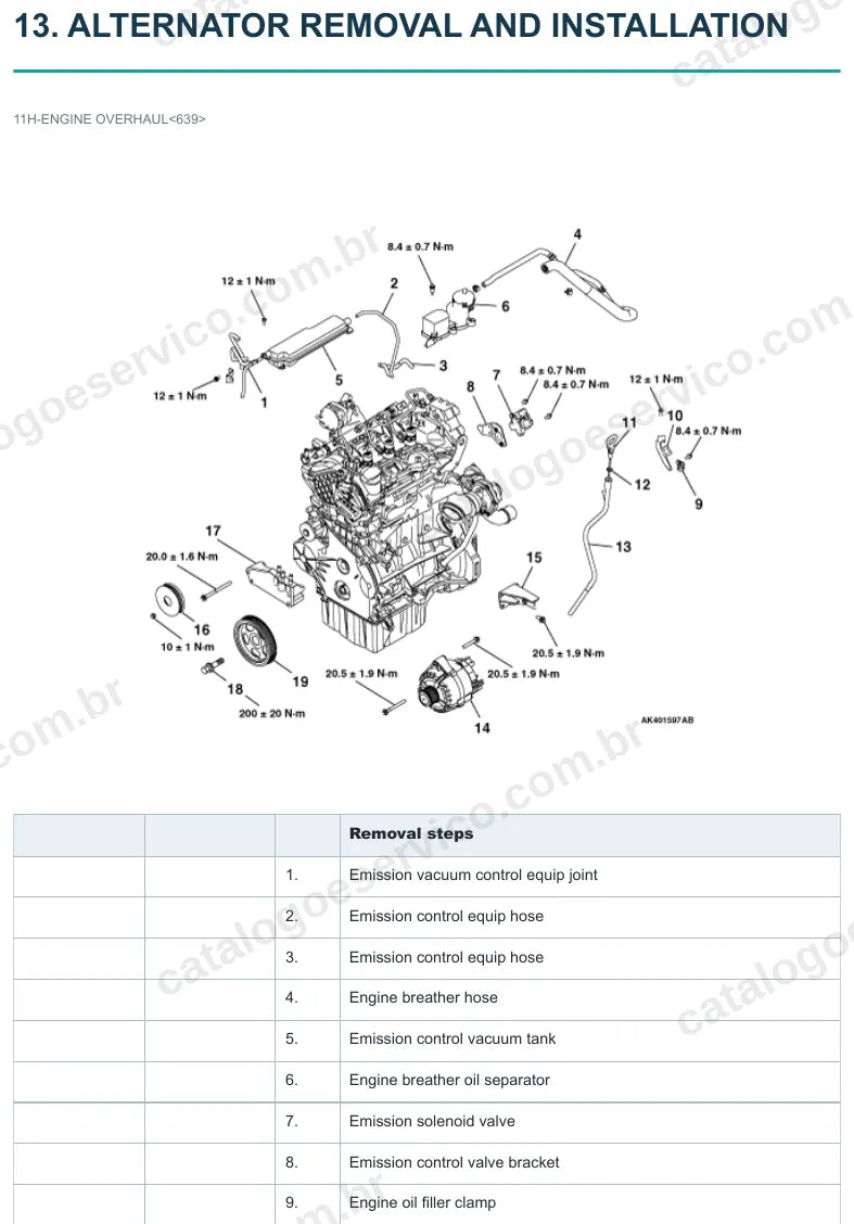 Página ilustrada do manual de serviço do motor 639 1.5 Diesel 12V (Mitsubishi Colt) — figura 2