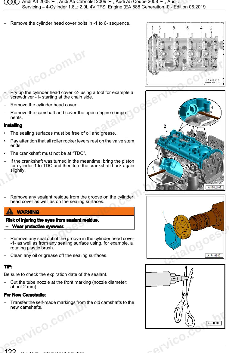 Página ilustrada do manual de serviço do motor 1.8 e 2.0 TFSI EA888 Geração II (CABB) — Audi A4, A5 Coupé e A5 Cabriolet — figura 3