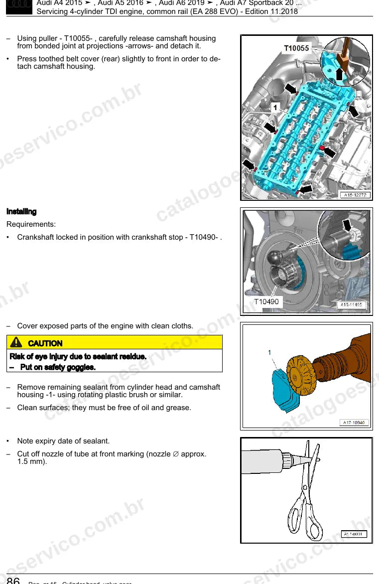Página ilustrada do manual de serviço do motor 2.0 TDI EA288 EVO (DEZE) — Audi A4, A5 e A6 — figura 1
