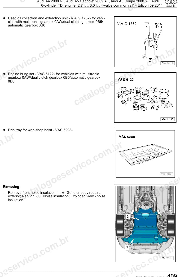 Página ilustrada do manual de serviço do motor 2.7 e 3.0 V6 TDI (CAMA) — Audi A4, A5 Coupé e A5 Cabriolet — figura 1