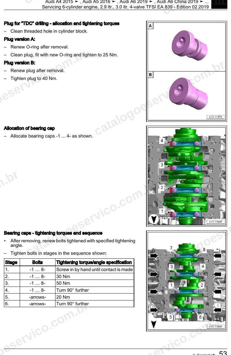 Página ilustrada do manual de serviço do motor 2.9 e 3.0 V6 TFSI EA839 (CWGD) — Audi A4, A5 e A6 — figura 2