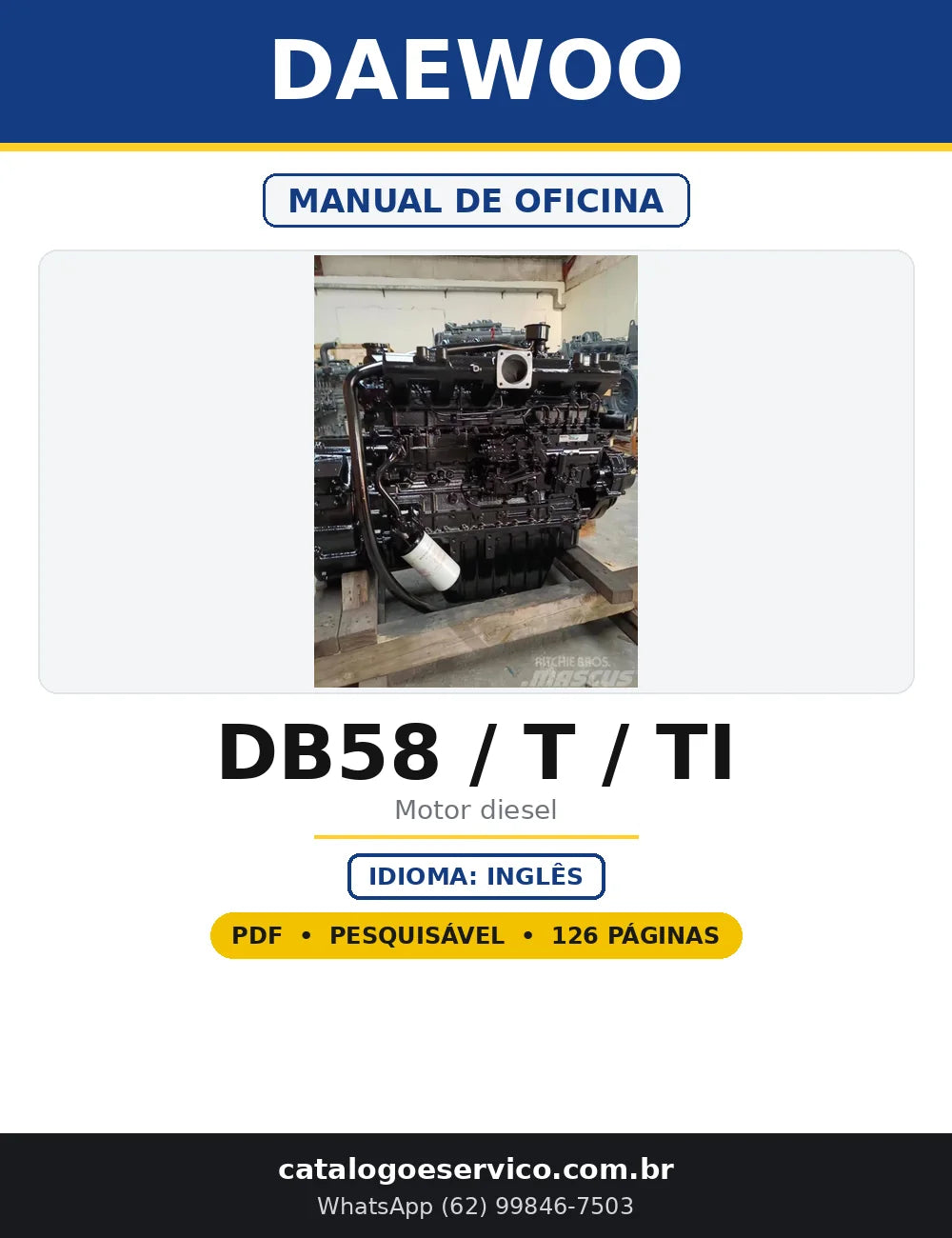 Capa do Manual de Oficina Daewoo DB58 / T / TI em PDF com 126 páginas