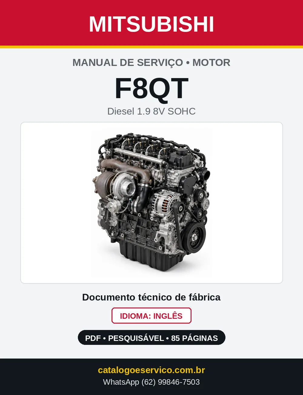 Capa do manual de serviço do motor F8QT 1.9 Diesel 8V (Mitsubishi Carisma) em PDF