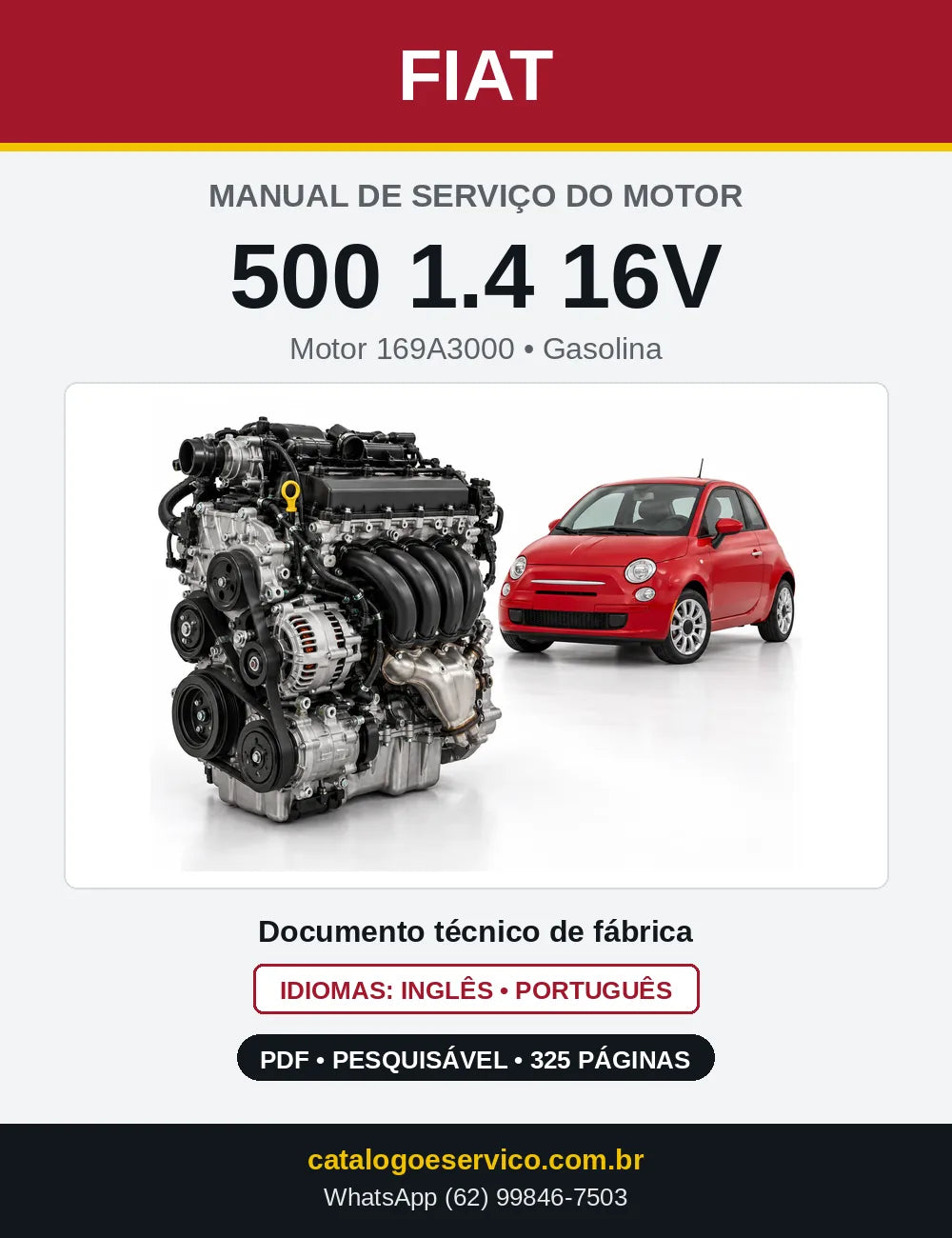 Capa do manual de serviço do motor Fiat 500 1.4 16V em PDF
