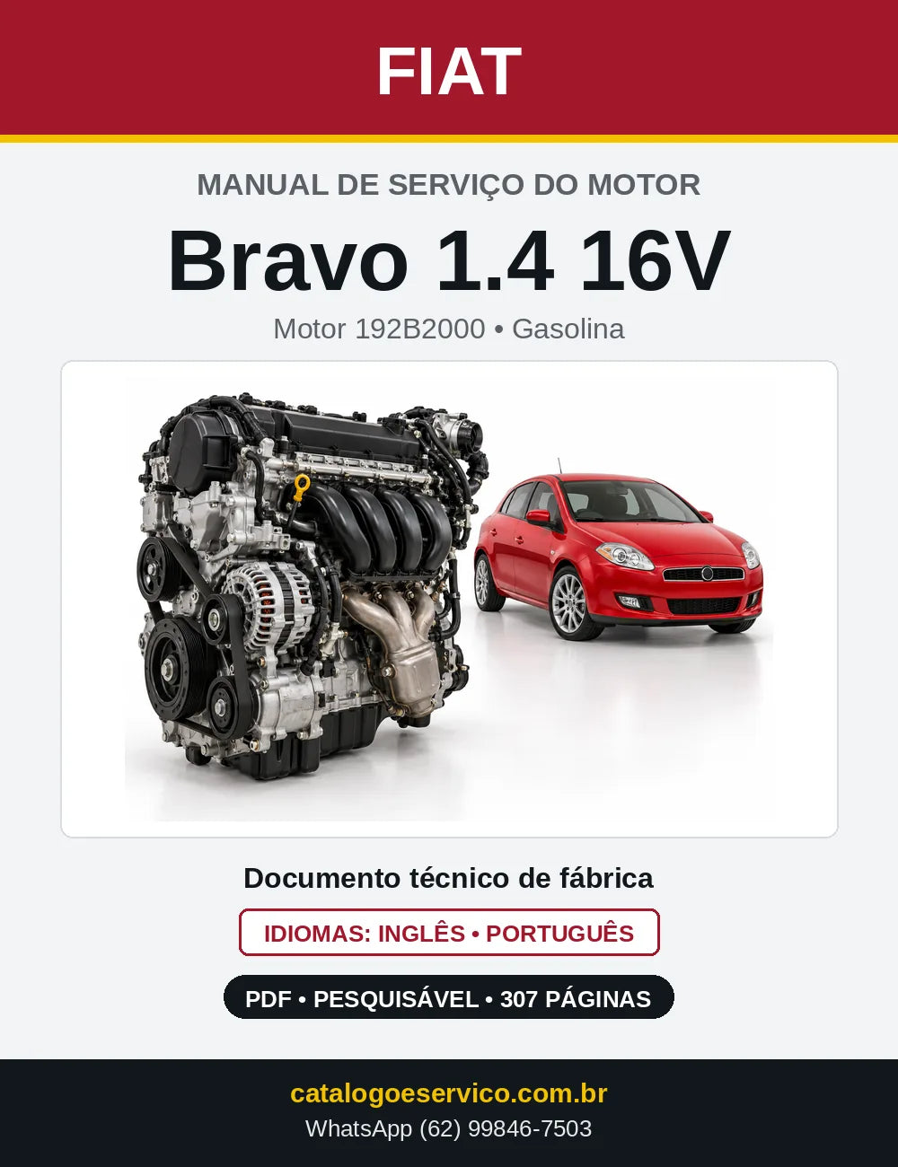 Capa do manual de serviço do motor Fiat Bravo 1.4 16V em PDF