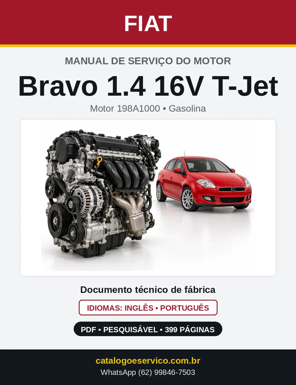 Capa do manual de serviço do motor Fiat Bravo 1.4 16V T-Jet em PDF